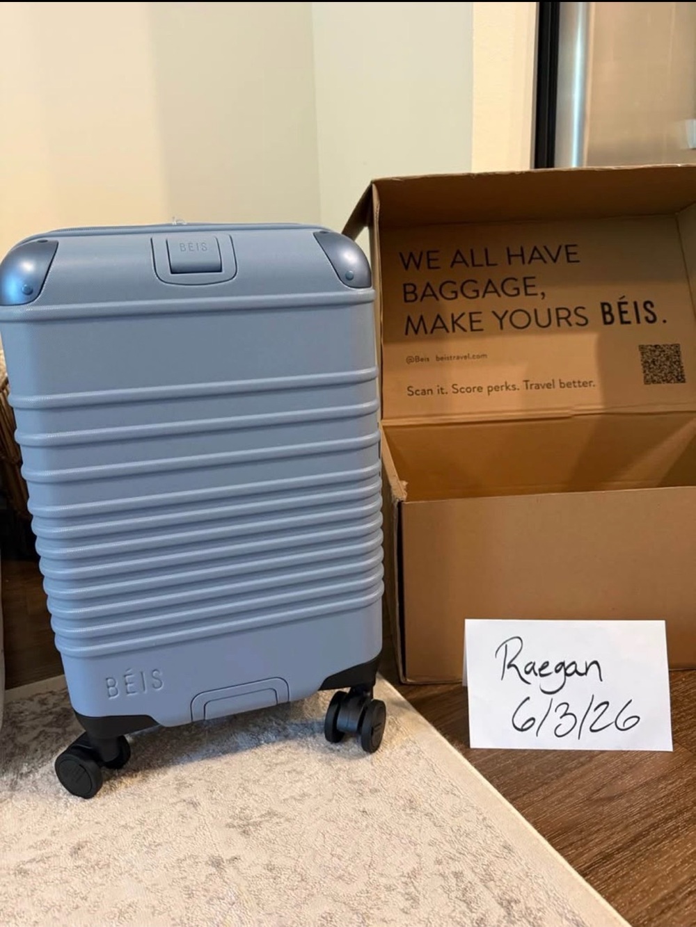 Beis Dusty Blue Hybrid Carry On Roller